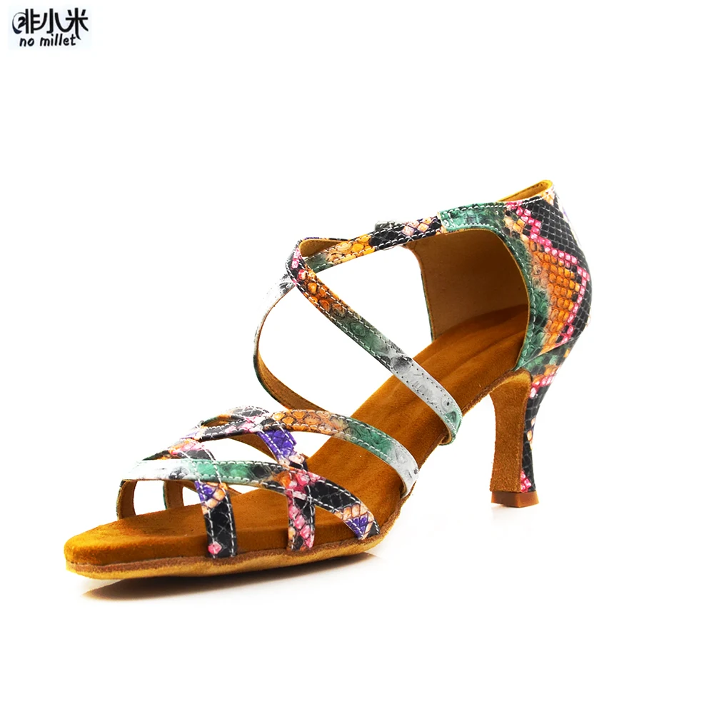 Новое поступление женская обувь Цветные Цветочные кожаные туфли для латинских