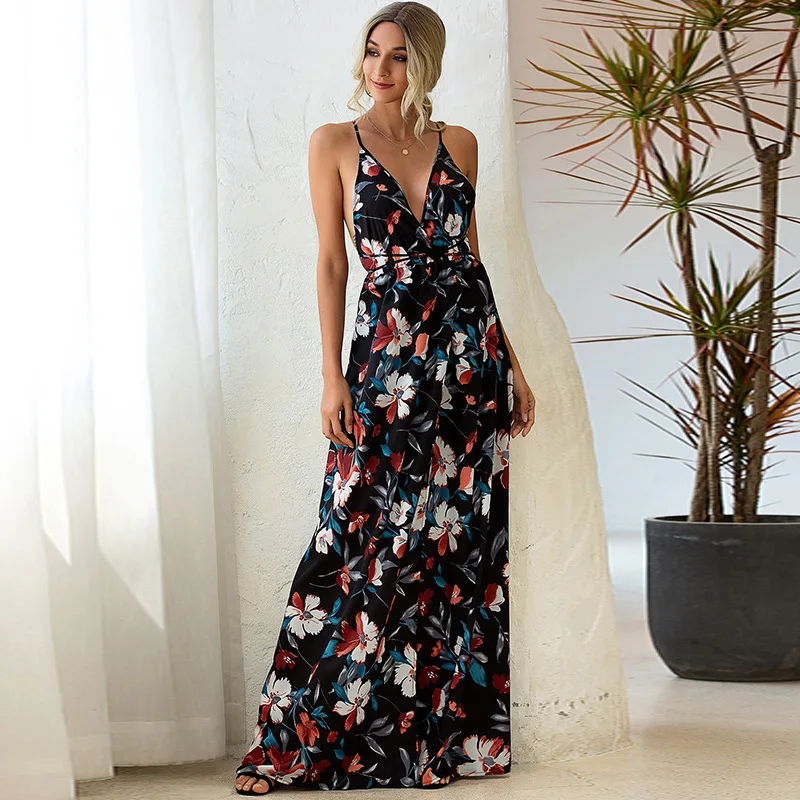 

2021 Summer Elegant Women's Fashion Printed Suspender Skirt Lace Sexy Long Irregular