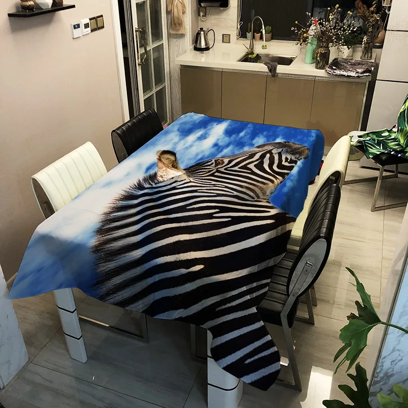 

3D Zebra Pattern Tablecloth Black and White Stripes Waterproof Thicken Party Banquet Table Cover Dining Table Cover Protector