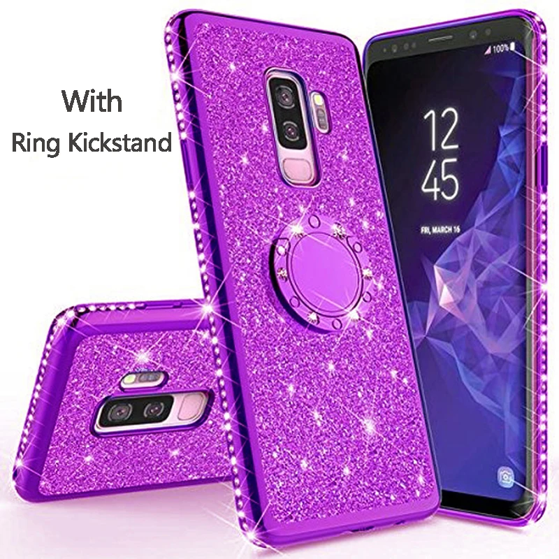 Чехол со стразами, чехол с бриллиантами для Xiaomi mi 6X8 9 SE Max 3 CC9 A2 A3 Lite Red mi 5 Plus 6A Note 5 6 7 K20 Pro Coque Funda - Цвет: Purple with Holder
