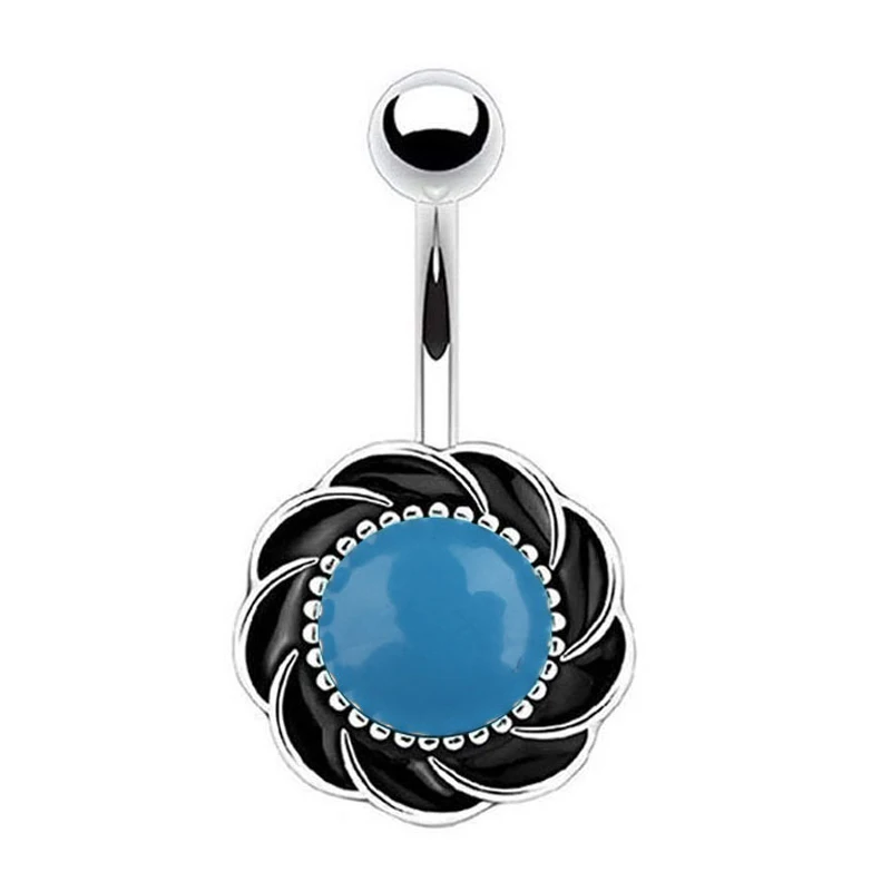 Женское сексуальное кольцо для пирсинга живота с синим камнем Бирюзовый Циркон