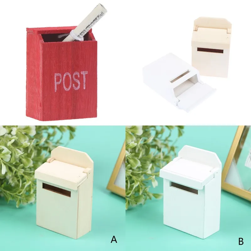 

1Pc 1/12 Scale Wooden Mailbox Newspaper Box Dollhouse Miniature for Fairy Garden Door Decor Kids Furniture Toys