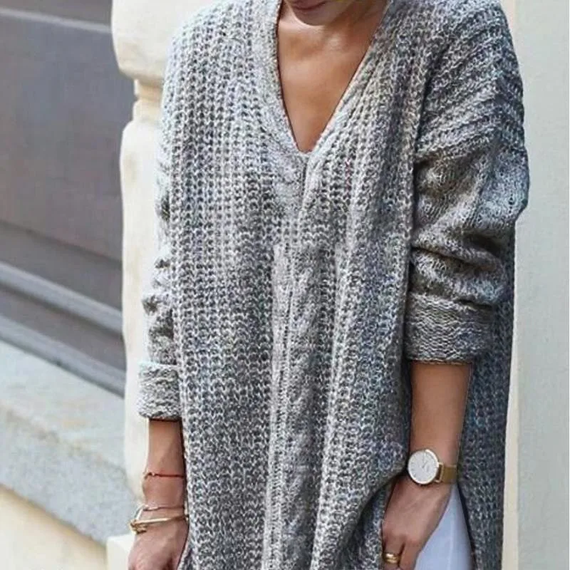 Женский вязаный свитер свободного покроя с длинным рукавом | Женская одежда