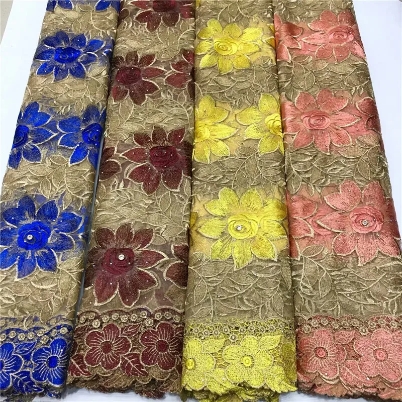 Новая африканская кружевная ткань 2020 нигерийская желтая с вышивкой.
