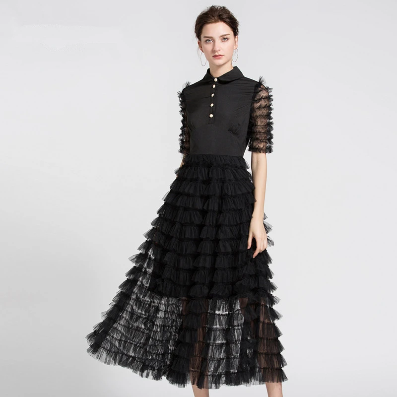 Женское длинное Сетчатое платье Белое и черное бальное принцессы с коротким