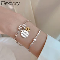 foxanry 925 stamp bracelet for women new fashion hip hop vintage creative smiley star thick chain party jewelry gifts