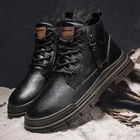 Модные мужские повседневные ботинки из микрофибры, уличные зимние мужские ботильоны с теплым мехом, весенние мужские ботинки со шнуровкой и боковой молнией