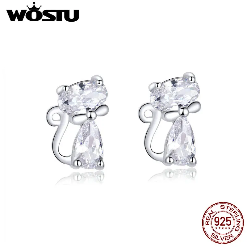 WOSTU 100% Серебро 925 пробы серьги-гвоздики прозрачный Цирконий свадебные серьги для