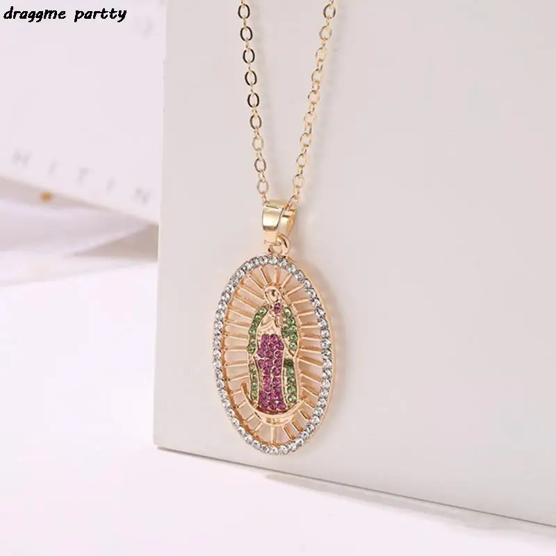 New Virgin Mary Pendant Necklace Gold Bijoux Crystal Women Fashion Catholic Jewelry |