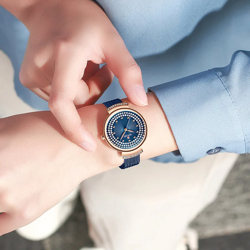 Reloj Muje роскошные Брендовые Часы с сетчатым ремешком женские модные кварцевые