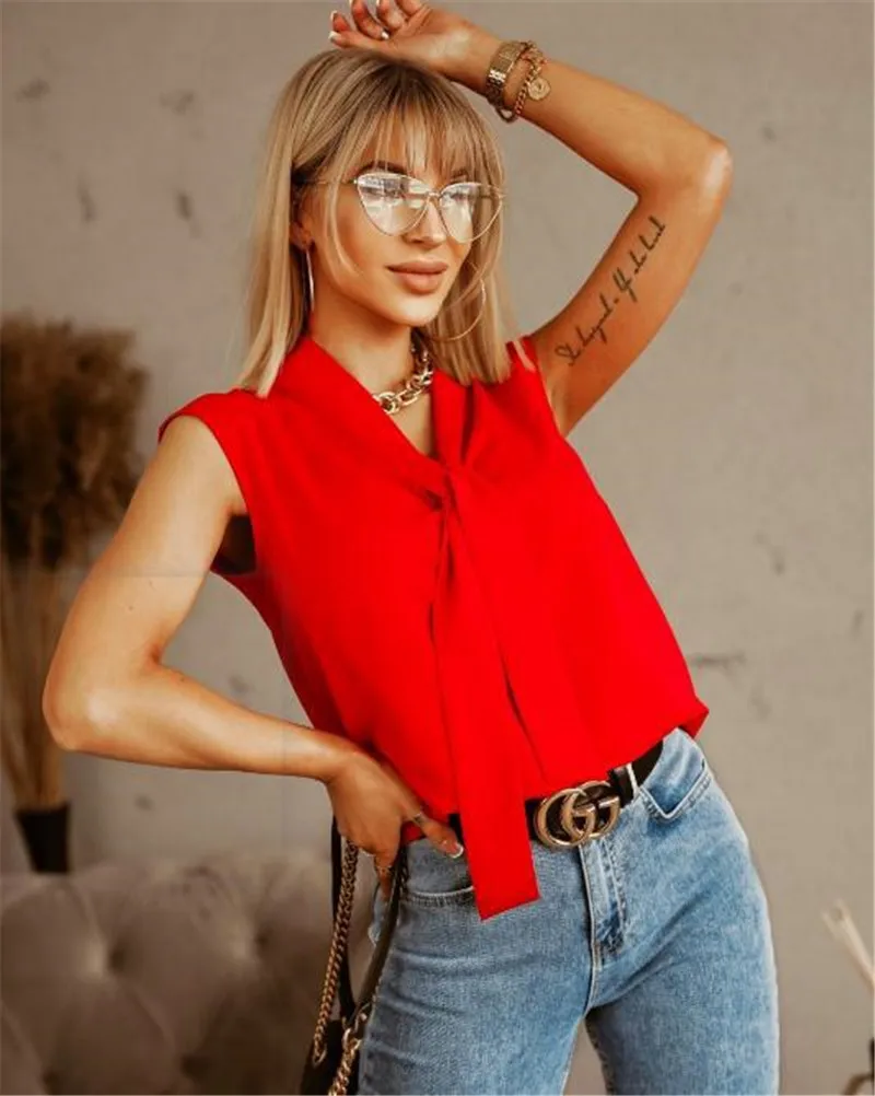 

2021 Factory Price Women Soild Colors Summer Clothes Lace UP Sexy Women Blouse Sexy Colors Shirt Drop Shipping