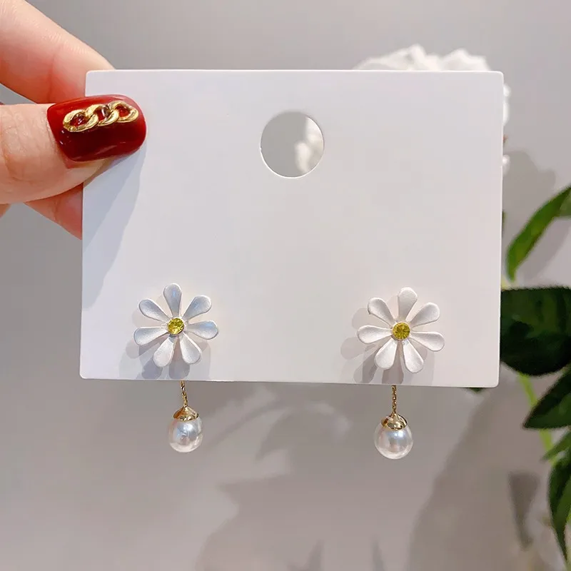 Женские Висячие серьги с жемчугом корейские длинные милыми цветами ювелирные