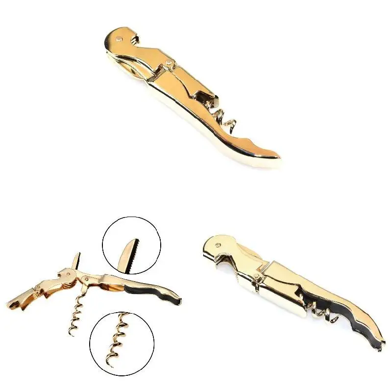 Многофункциональный штопор с золотым покрытием двумя петлями для официантов