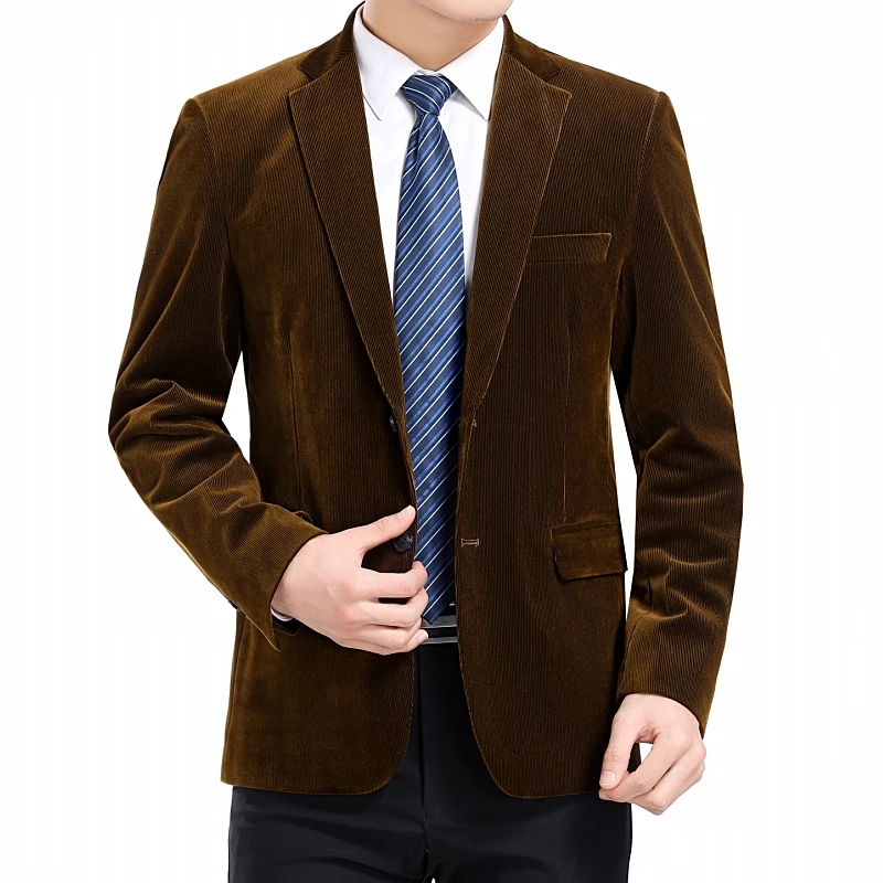 2022 Spring Autumn Men Corduroy Blazers  Claret-Red Navy Blue Camel Smart Casual Notchd Collar Jacket Suit Male Elegant Outfit