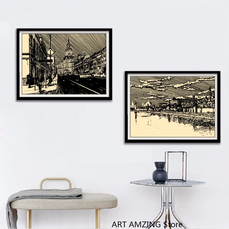 Картина на холсте с изображением Москвы России Кремля высотных зданий СССР