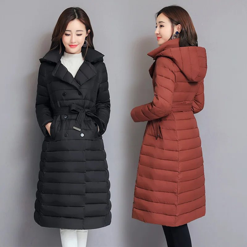 

Winter women's jacket new warm down jacket fashion slim fit long ladies hooded cotton jacket