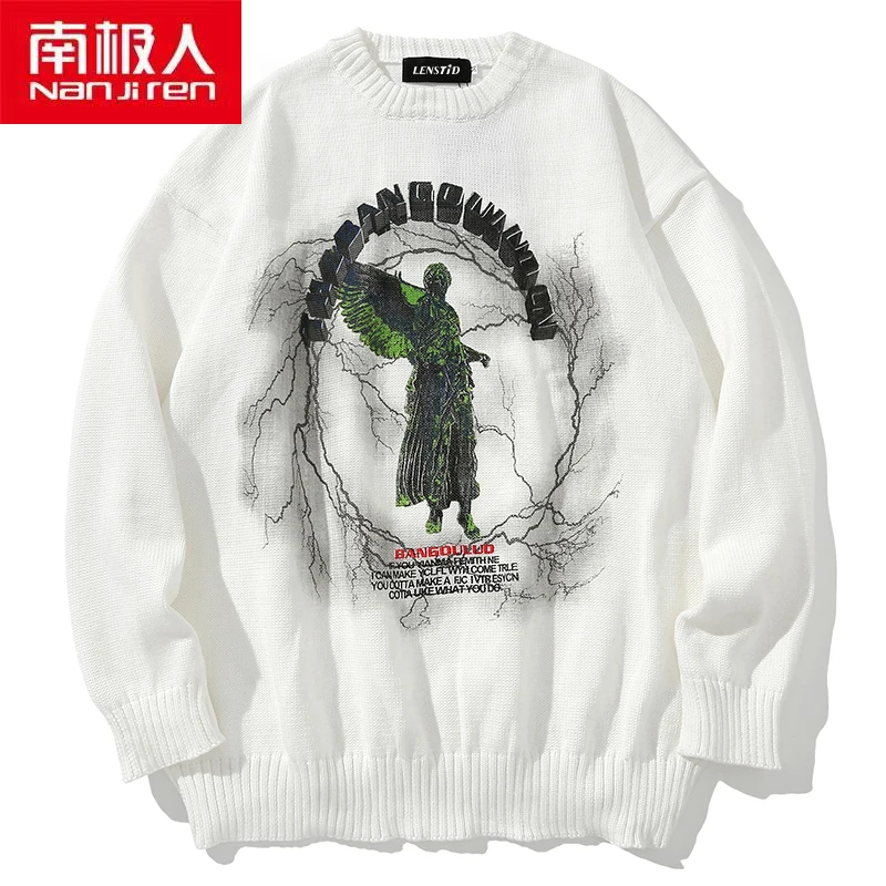 

Nanjiren Men Clothing Men Pullover Flat Knitted O-neck Casual Comfortable Wings Print Warm Long Sleeves Cotton Thick Men Sweater