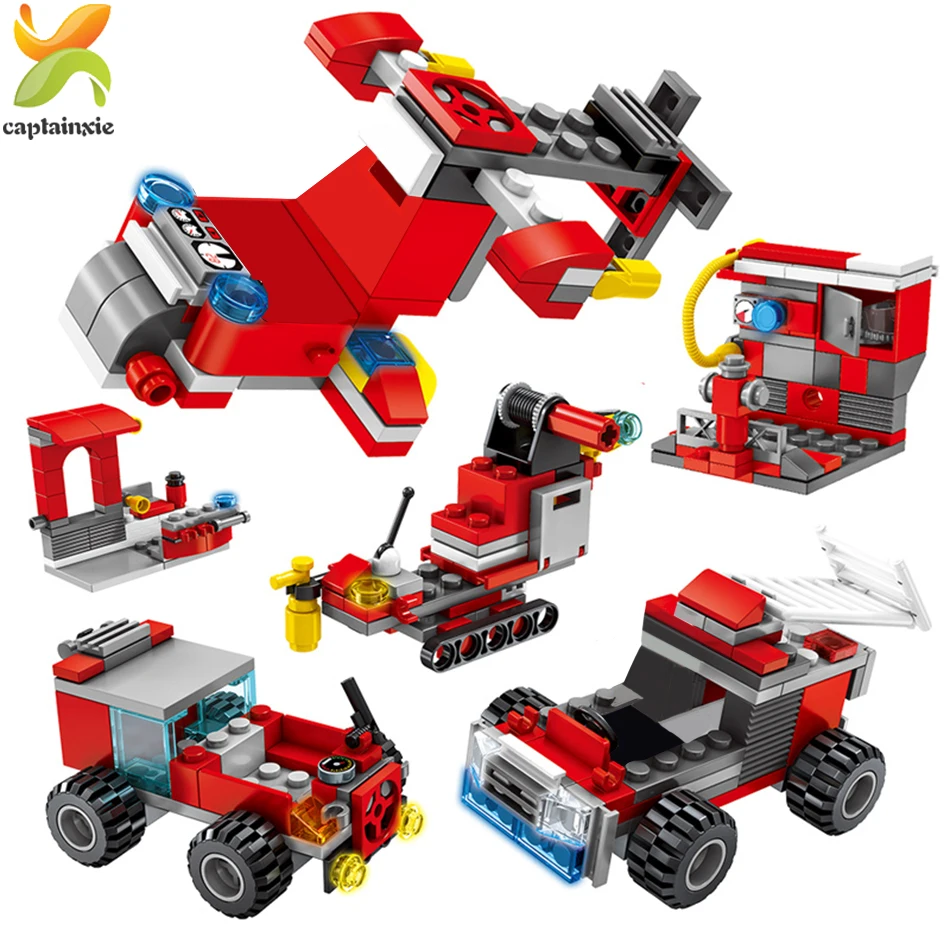 394+PCS Fire Fighting 27in1 Truck Car Helicopter Boat Building Blocks Assembled Educationacity Firefighter Children Toys | Игрушки и