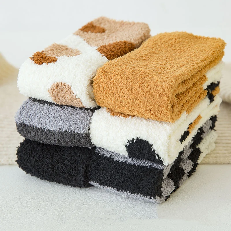 Осенне-зимние теплые носки-тапочки из бархата кораллового цвета для девочек с