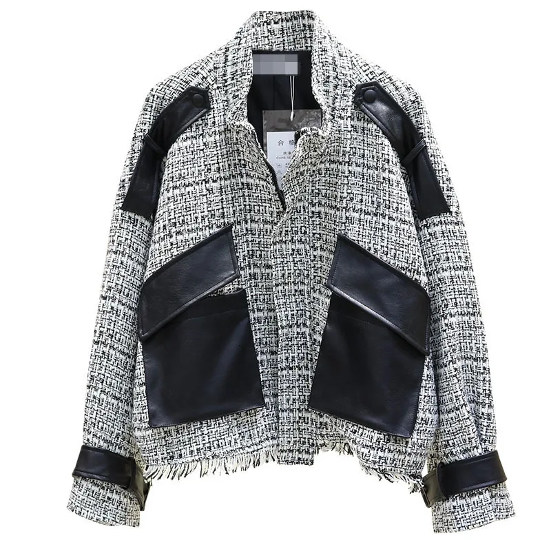 [EWQ] винтажная сумка из ПУ и кожи с длинными рукавами теплое свободное шерстяное