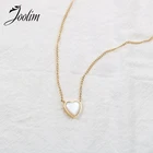 Ювелирные изделия Joolim PVD с золотой отделкой, нежное Персиковое сердце, подвеска с белой ракушкой, стильное ожерелье из нержавеющей стали