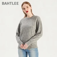 bahtlee autumn winter women wool mohair pullover o neck sweater long sleeves knitted jumper irregular stitching keep warm