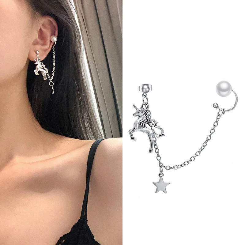 

New Fashion Punk Butterfly Clip Earring for Teens Women Men Ear Cuffs Zinc Alloy Cool Jewelry Vintage Retro Chain Earings Metal