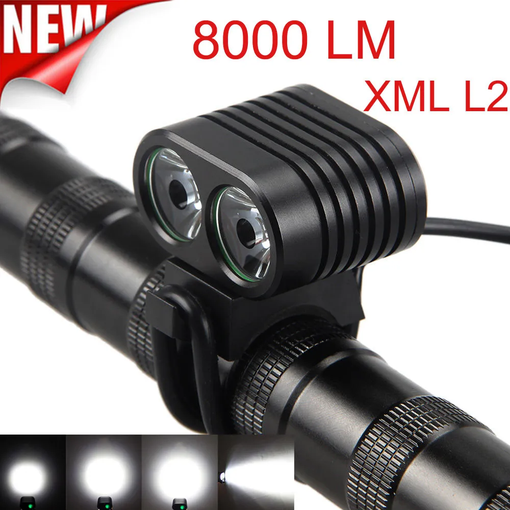 

Road Bike Headlamp Waterproof Led Head Lamp 8000lumen 2x Xm-l2 Led Cycling Front Bicycle Bike Light Headlight #g4