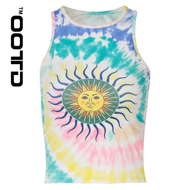 

2021 Summer Detonation Product New Outfit Bump Color Printing Small Vest The Sun High Street Hipster Sexy Vest OOTD