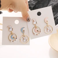 cute asymmetric earrings for teens women rabbit moon pearl star crystal lovely earrings fashion animal romantic jewelry bt45t34
