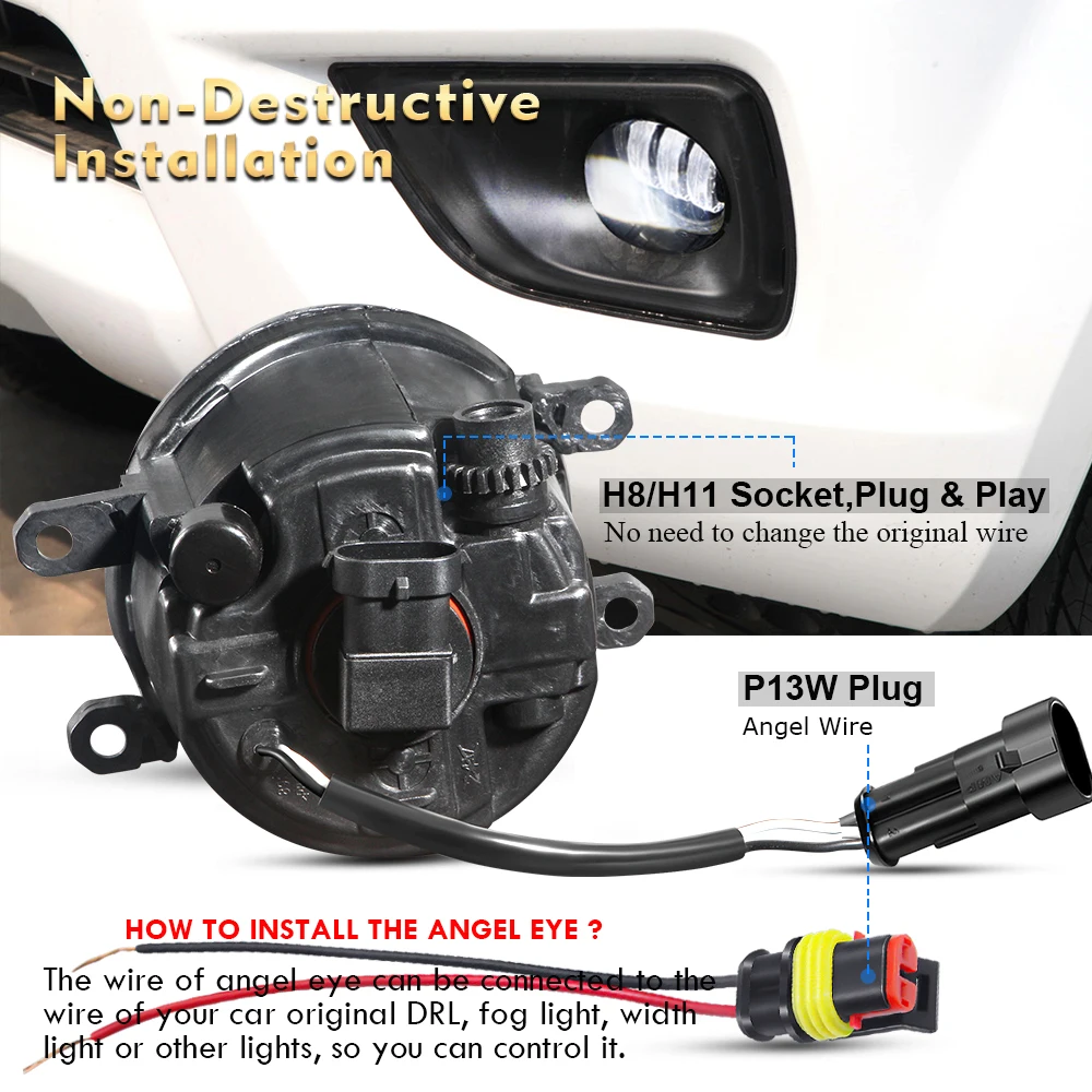 2 X Противотуманные фары Angel Eye Автомобильные светодиодные линзы DRL
