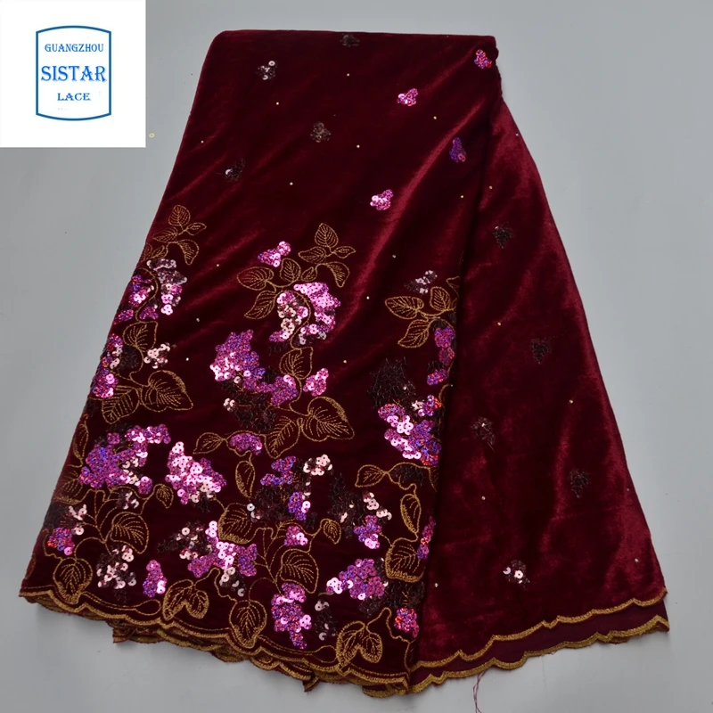 Пурпурная африканская бархатная кружевная ткань Высококачественная гипюровая с