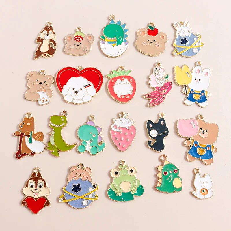 10 шт. Симпатичные эмалевые Подвески в виде динозавра медведя кролика лягушки DIY
