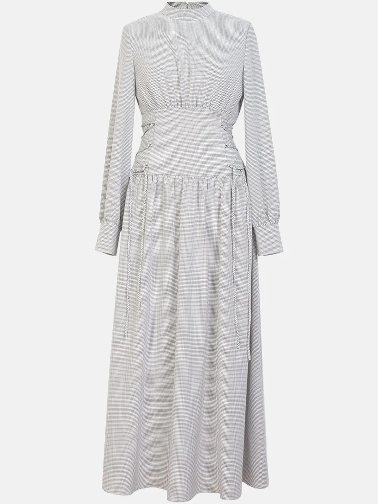 

2020 Office Lady Long Dress Young Girls Plaid Slim Waist Long Sleeves Mid-Calf Gorgeous Dress FL1065