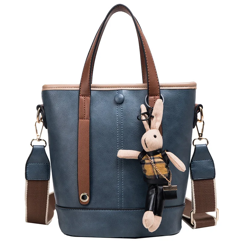 

Women's Bag 2019 Winter New Fashion Bucket Bag Retro Leather Slant Straddle One Shoulder Women's