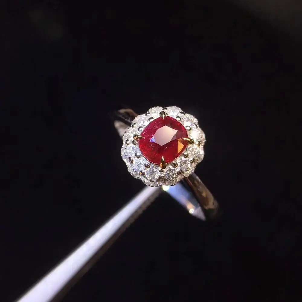 Рубиновое кольцо из чистого золота 18 К, Настоящее натуральное 1.0ct красное рубиновое ювелирное изделие с бриллиантами, юбилейные женские кольца для женщин, изящные кольца