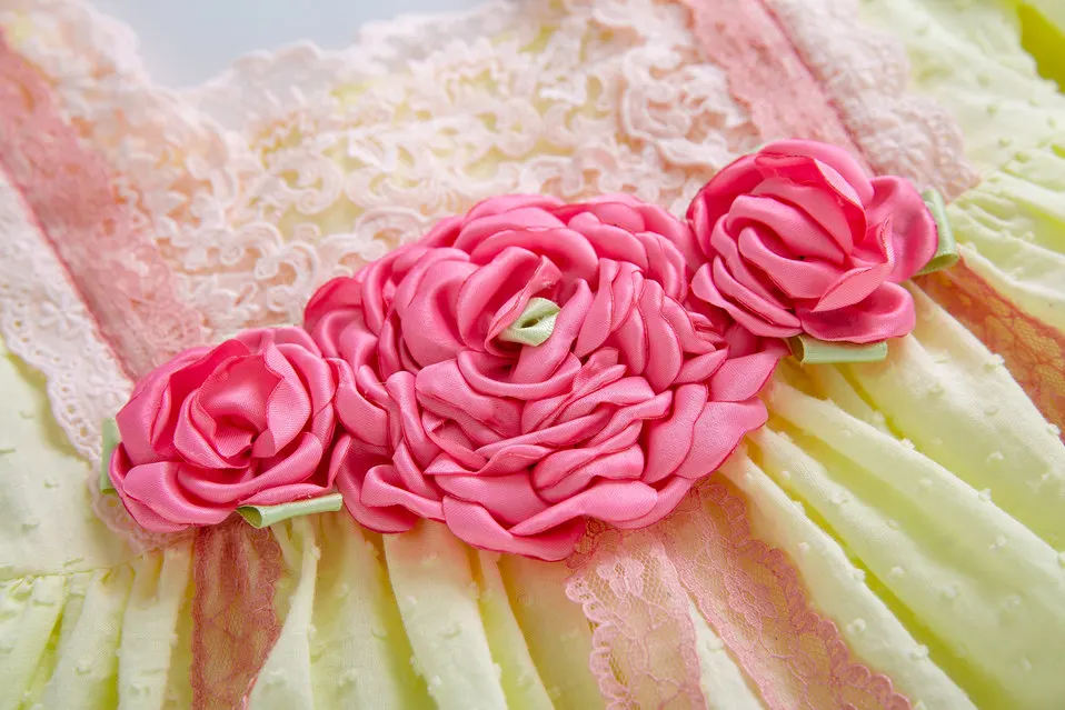 Милое желтое весенне-летнее платье для девочек Розовое принцессы с цветочным