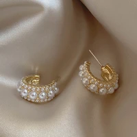 2021 new simple pearl c shaped earrings for women korean fashion jewelry wedding party girl earrings accessories wholesale
