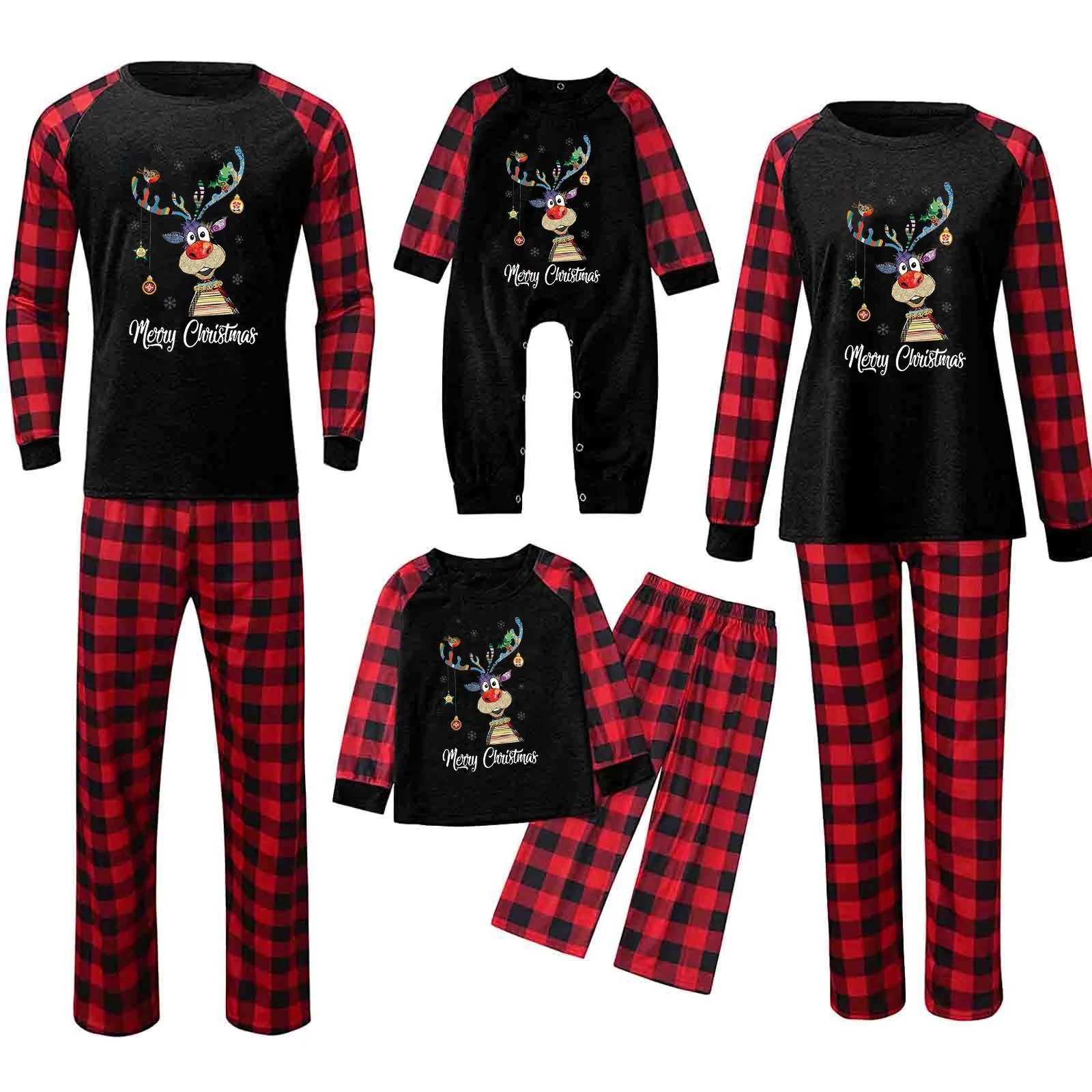 

Christmas Family Pajamas Set Merry Christmas Deer Parent-child Suit Home Sleepwear New Baby Kid Dad Mom Matching Family Outfits