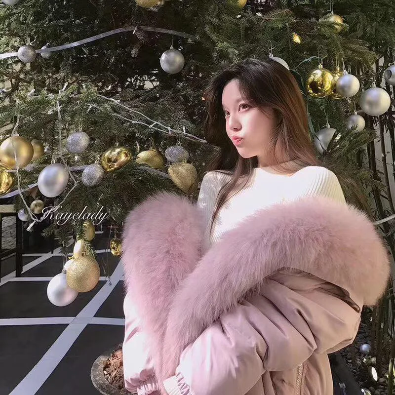 Большой натуральный Лисий мех куртка 2019 зима 90% белый пуховик Короткая свободная