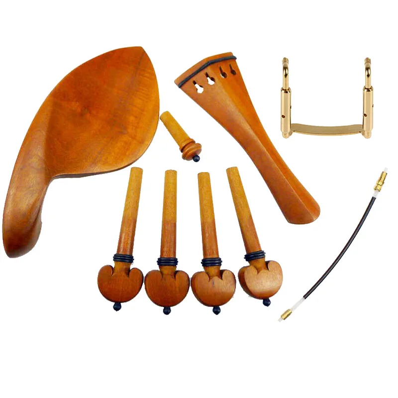 1 set 4/4 Violin Parts Fittings Chin Rest Instilled Clamp Screw,Brown Jujube Wood Violin Pegs Tailpiece Endpin Tail Gut