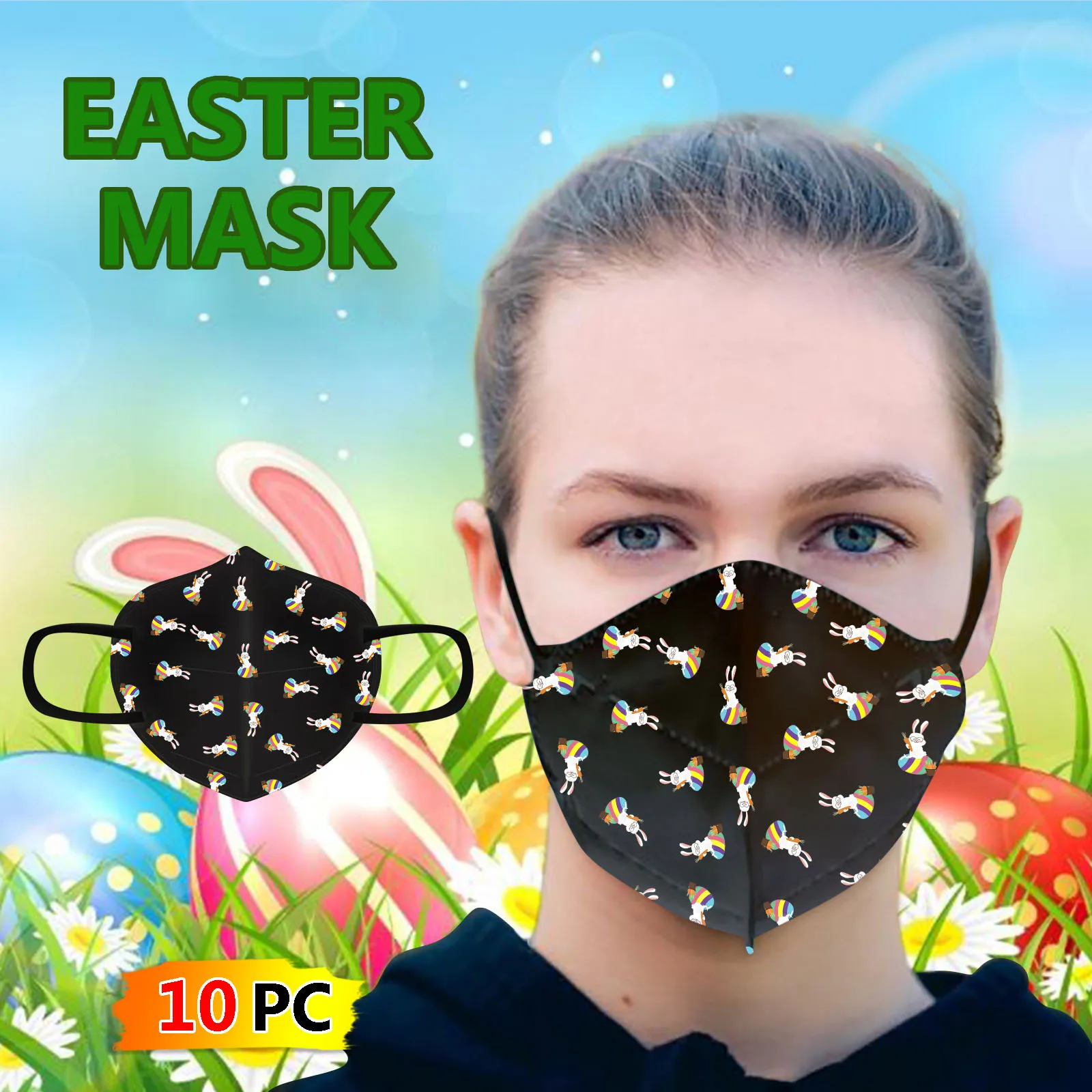 

Cute Rabbit Disposable Face Mask Adult Mascarillas 5-layer Filters Black Mouth Masks Disposable Mascara Mouth Caps Masque 10pcs