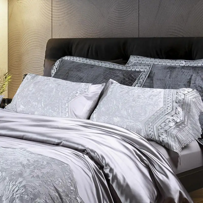 

Luxury 800TC Silk Cotton Delicate Lace Bedding Set Silky Smooth Duvet Cover Sets Bed Sheet Pillowcases Queen King size 4/6/7Pcs