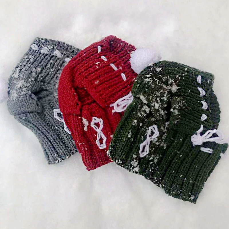 Зимние теплые шапки для собак ветрозащитный Вязание французский шапка с