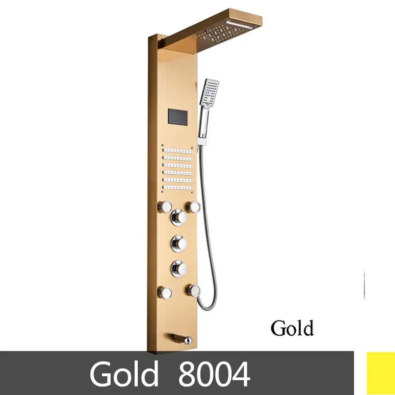 Gold 8004 Матовый Никель Нержавеющая сталь сертифицированные 5-функции водопад дождевая Лейка Панель массажными Системы Ванна Носик душевая лейка душевая колонна - Цвет: Gold 8004