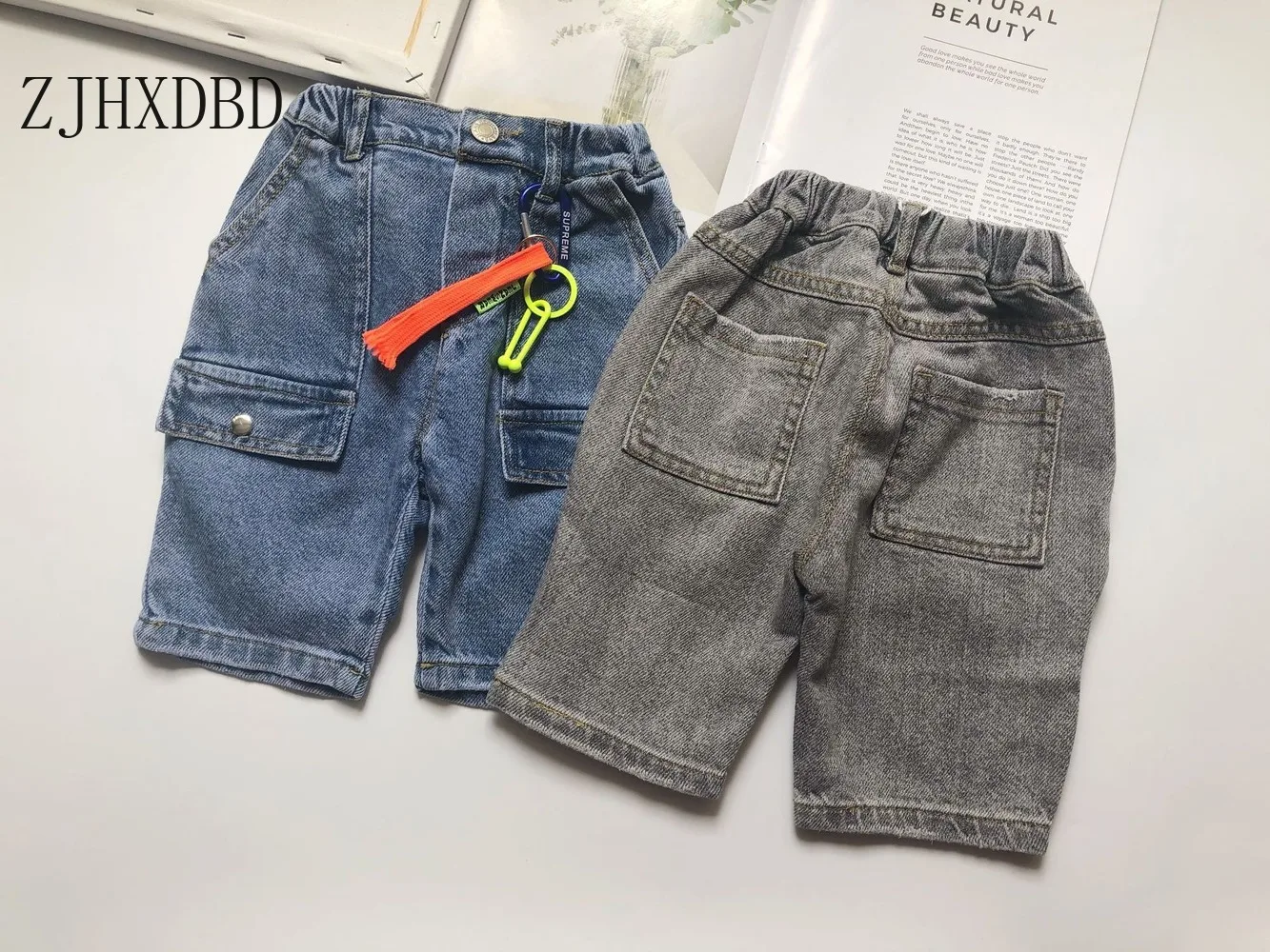 

Boy Summer Denim Blue Solid Cool Shorts Jeans Trousers 2020 New Children's Denim Five-point Pants Korean Pants Gray Kid Clothes