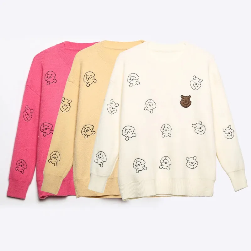 

ZA 2021 autumn new women's clothing fashion all-match casual European and American style embroidered round neck bear sweater