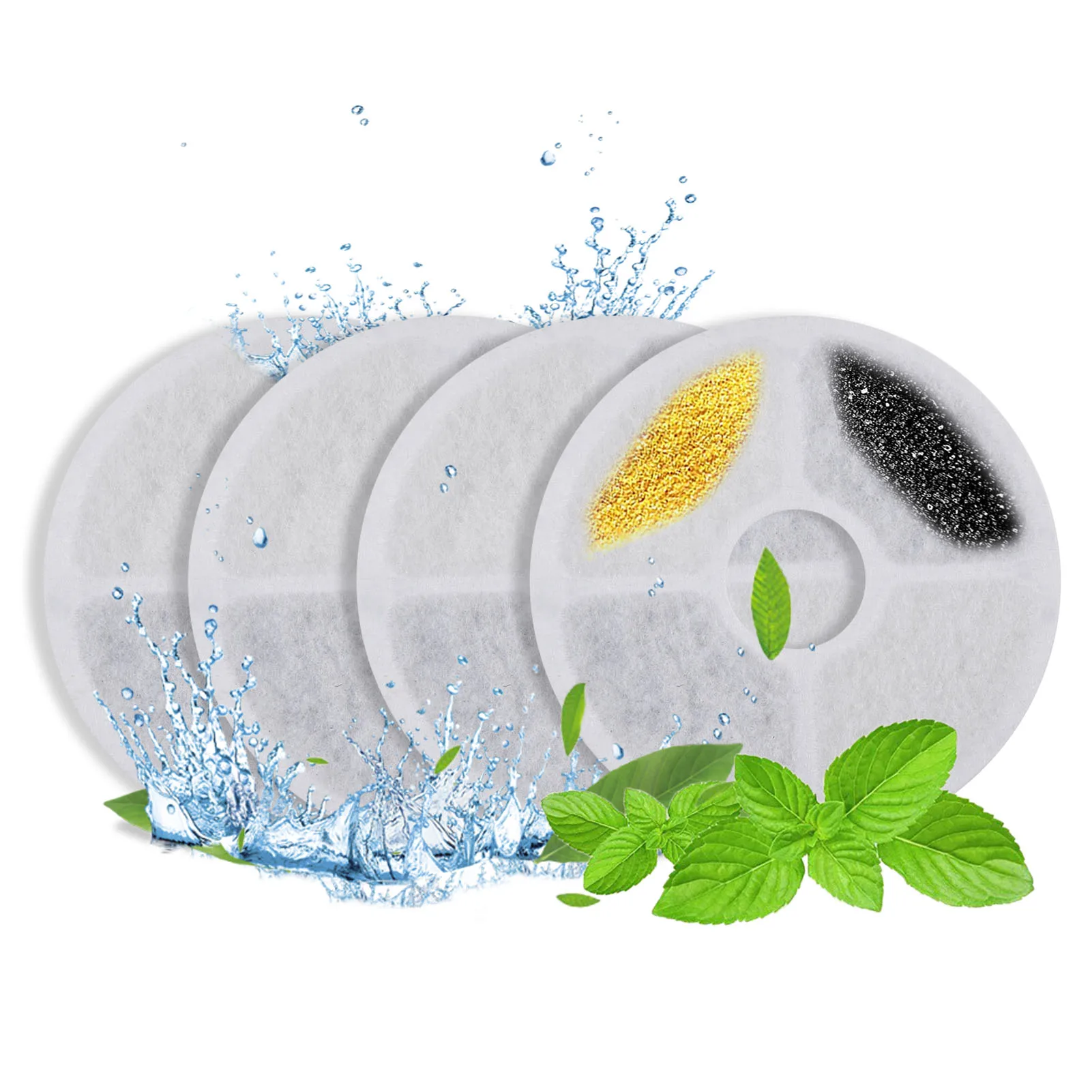 

4PCS Cat Dog Fountain Dispenser Filter Activated Carbon Replaced Filters For 2-3L Pet Cat Round Water Drinking Brilliant