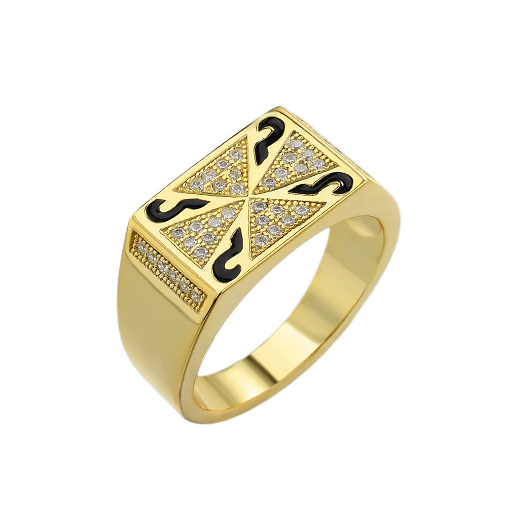 

P&Y S925 Vintage Golden Black Enamel AAAAA Round White CZ Ring For Men Party Wedding Engagement Male Rings Jewelry