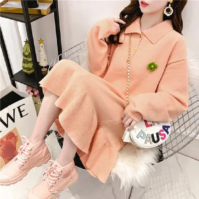 New autumn and winter maternity fashion pregnant dress loose casual wild long sweater | Мать и ребенок